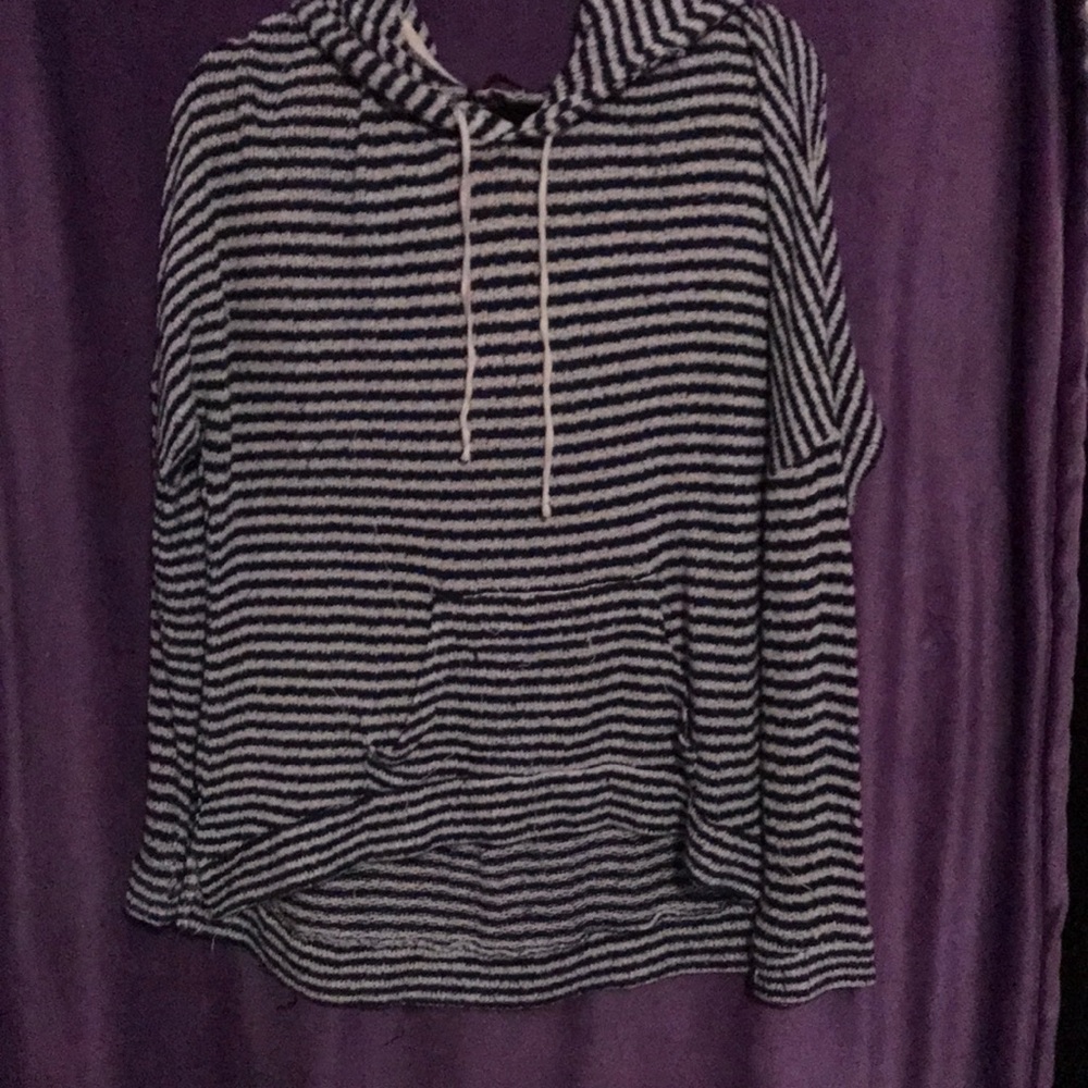 Blue and white stripped sweater with a hood